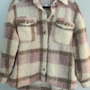 Sadie & Sage Pink Plaid Sherpa Jacket